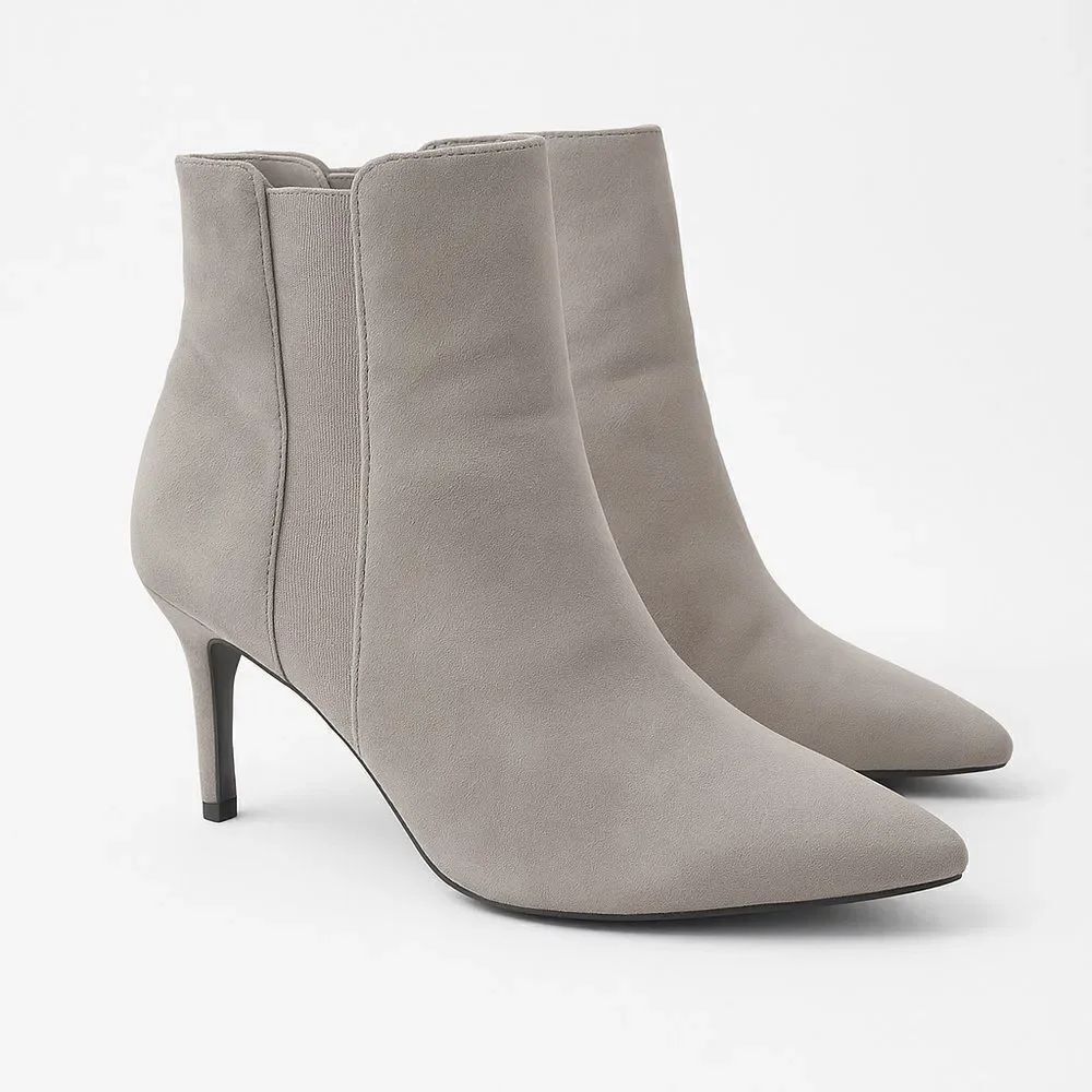 Forever 21 Vegan Suede Leather Gray Beige Pointed Toe Ankle Boots